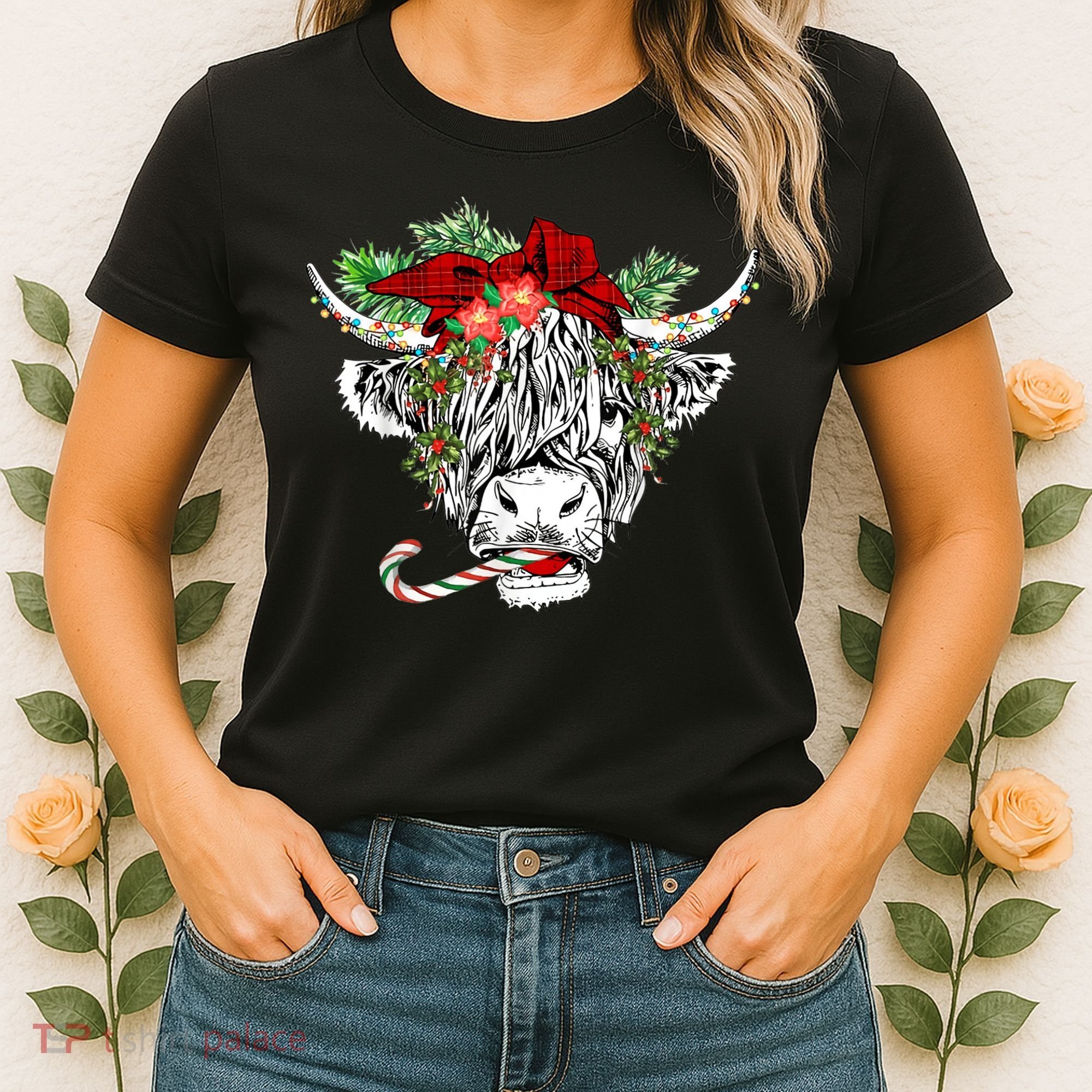 Christmas Highland Cow Merry Christmas Happy Holidays Women's T-Shirt