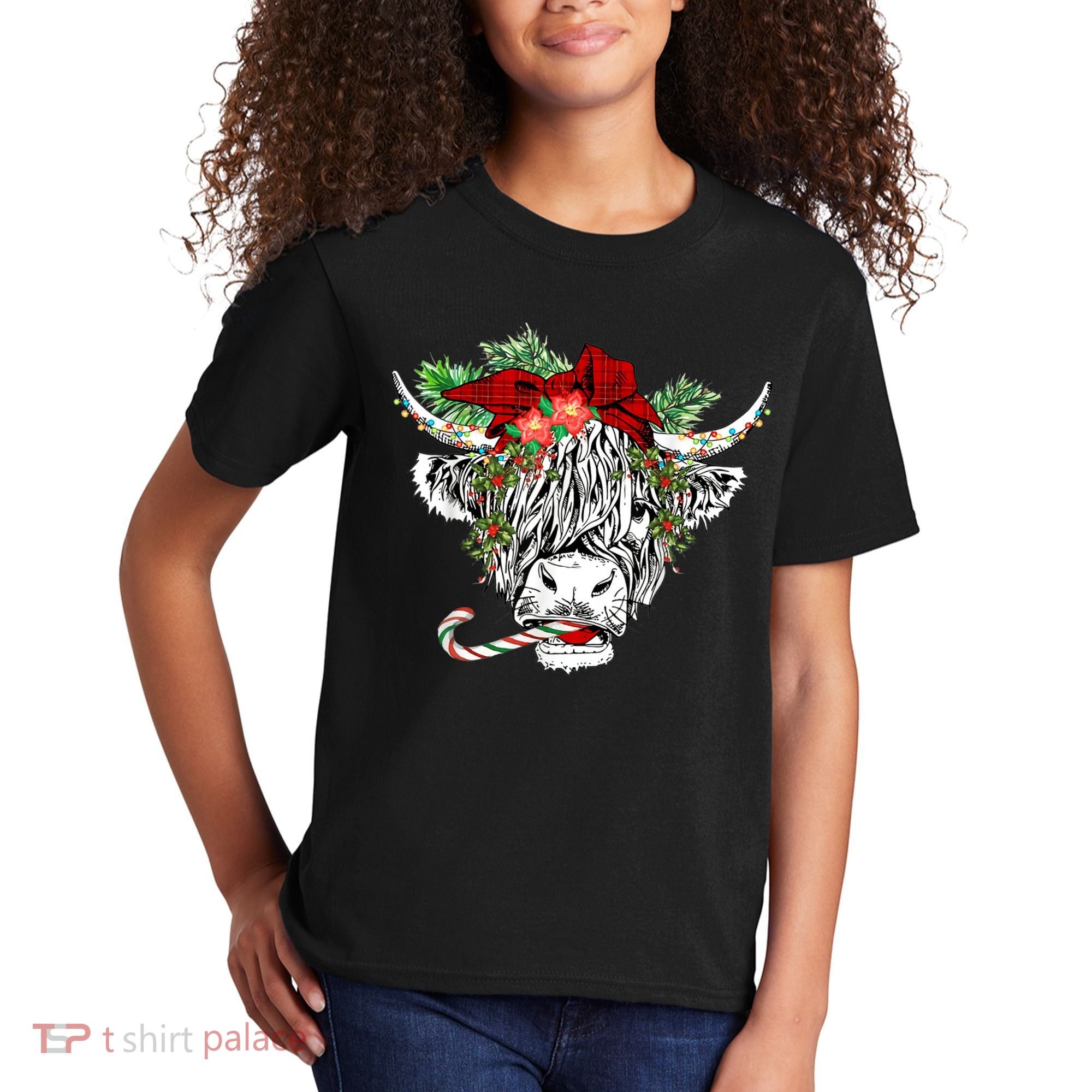 Christmas Highland Cow Merry Christmas Happy Holidays Kids T-Shirt