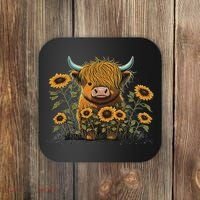 Cute Highland Cattle Cow Funny Highland Cow Coaster thumb 0