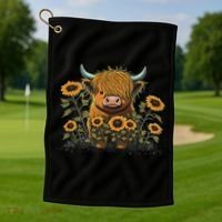 Cute Highland Cattle Cow Funny Highland Cow Golf Towel thumb 1