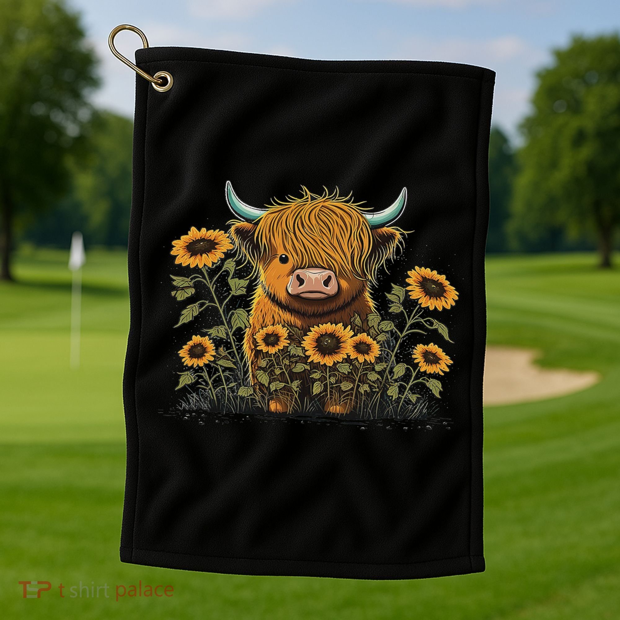 Cute Highland Cattle Cow Funny Highland Cow Golf Towel