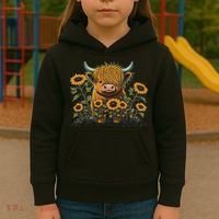 Cute Highland Cattle Cow Funny Highland Cow Kids Hoodie thumb 3