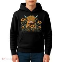 Cute Highland Cattle Cow Funny Highland Cow Kids Hoodie thumb 4