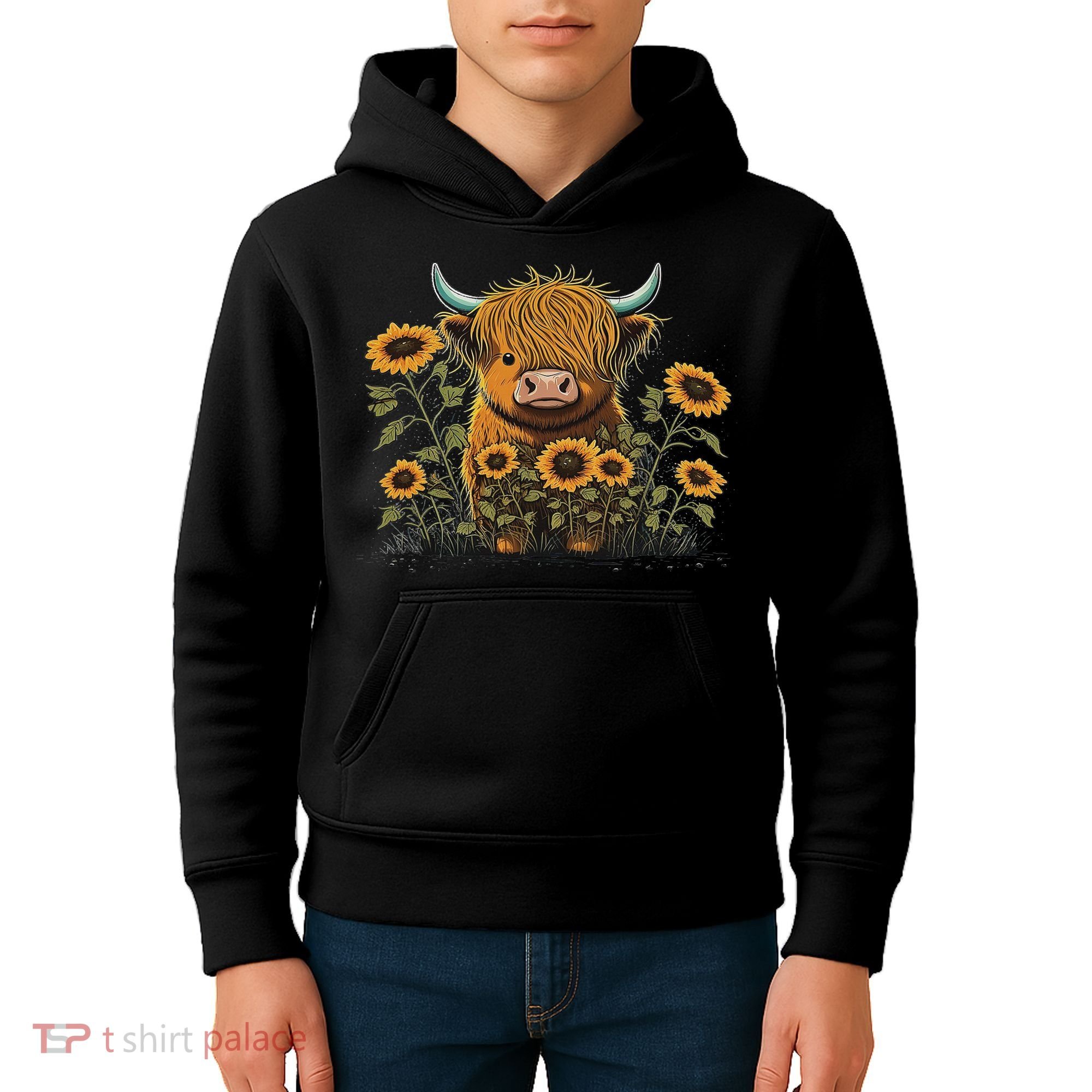 Cute Highland Cattle Cow Funny Highland Cow Kids Hoodie