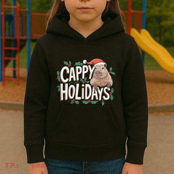 Cappy Holidays Capybara Christmas Kids Hoodie