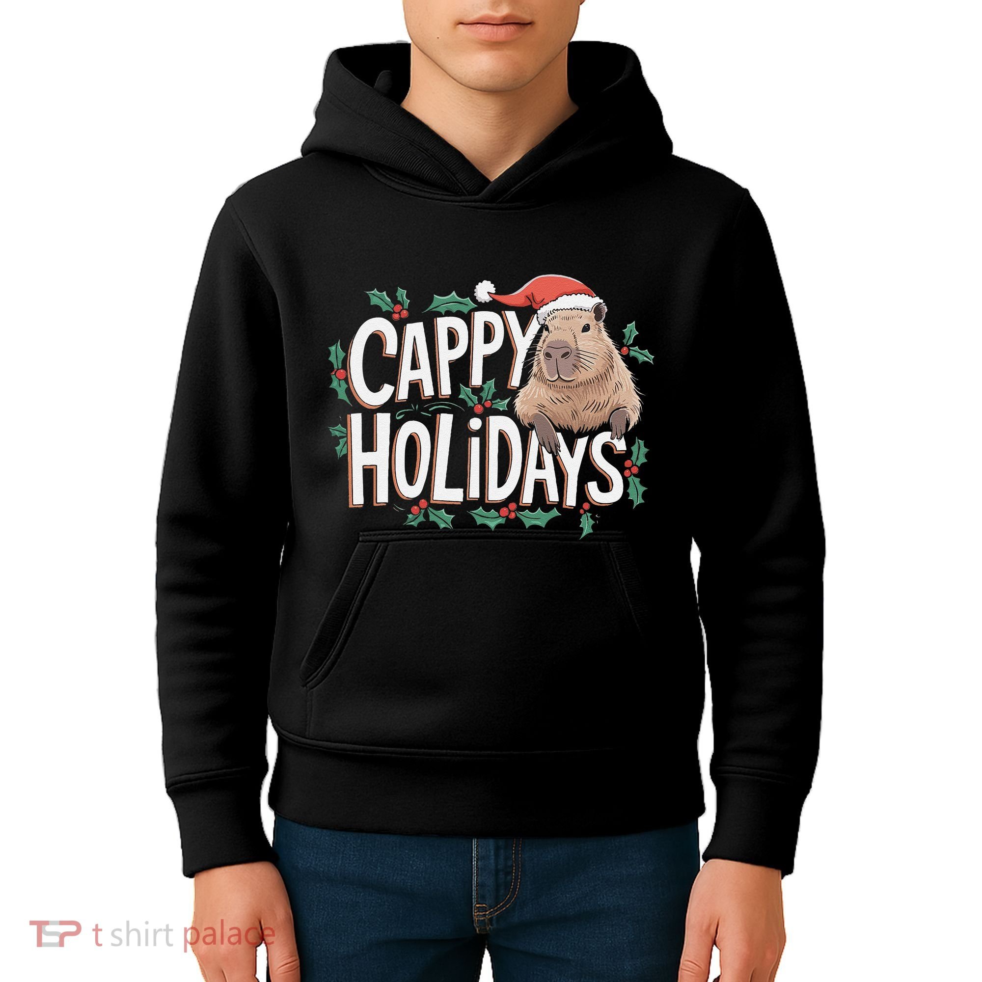 Cappy Holidays Capybara Christmas Kids Hoodie