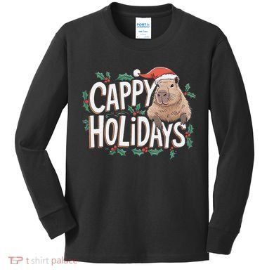 Cappy Holidays Capybara Christmas Kids Long Sleeve Shirt