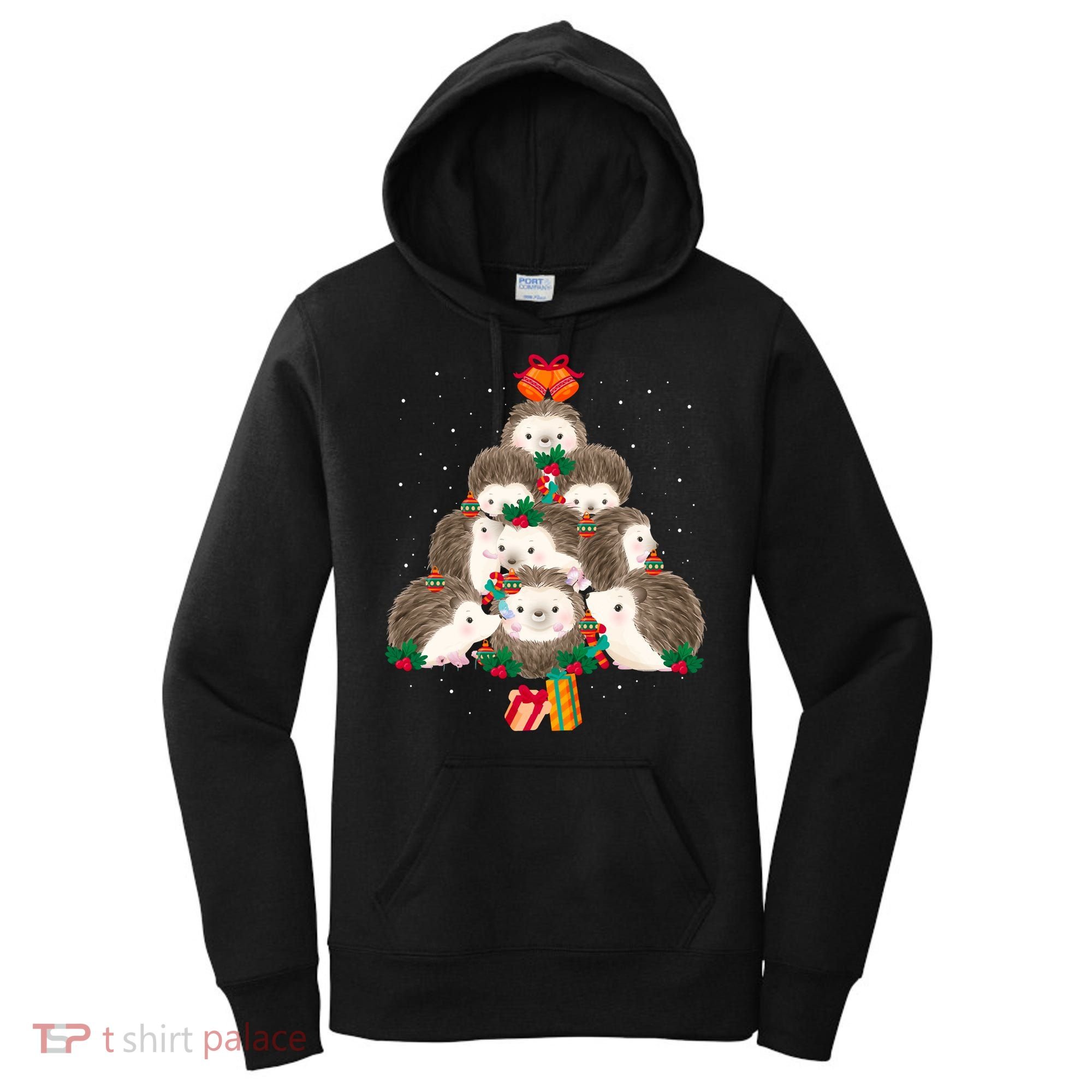 Cute Hedgehog Christmas Tree Funny Pajamas Xmas For Family Women's Hoodie