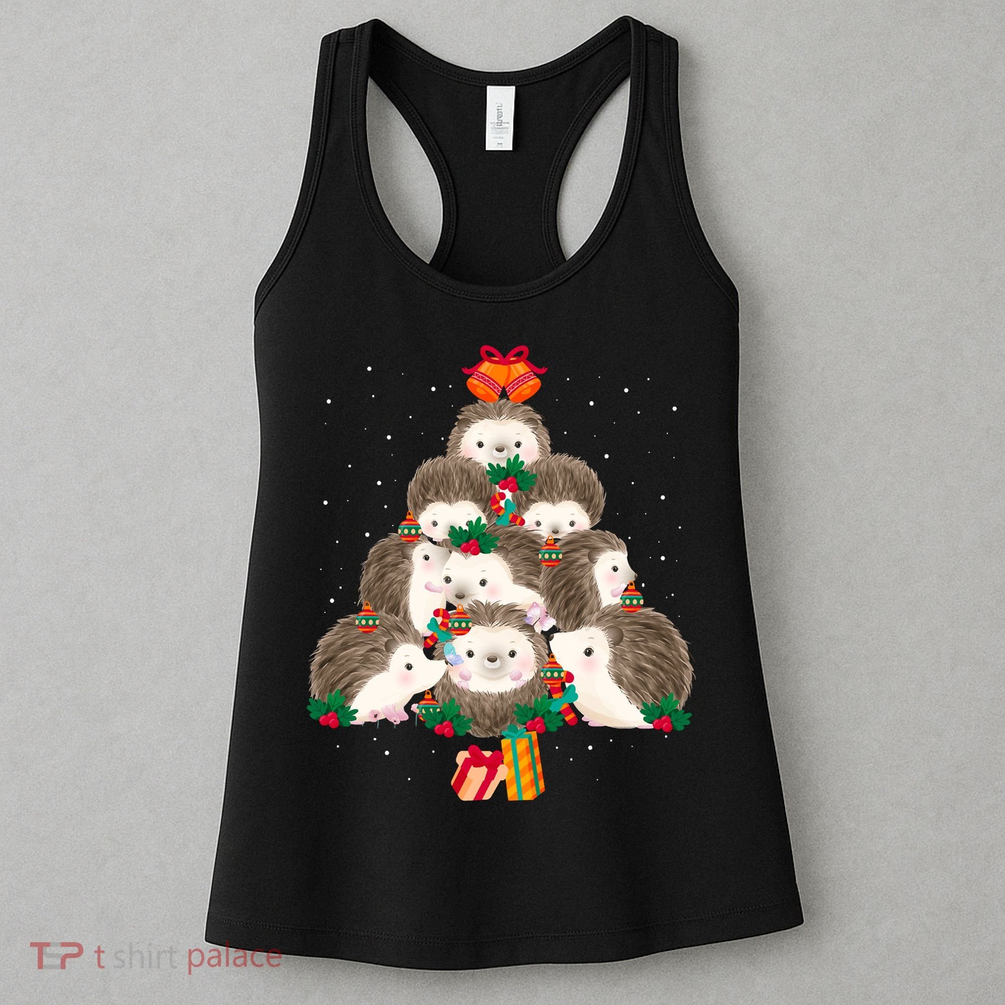 Cute Hedgehog Christmas Tree Funny Pajamas Xmas For Family Women's Tank Top