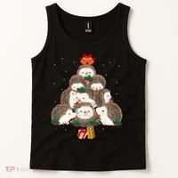 Cute Hedgehog Christmas Tree Funny Pajamas Xmas For Family Tank Top thumb 2