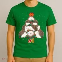 Cute Hedgehog Christmas Tree Funny Pajamas Xmas For Family T-Shirt thumb 3