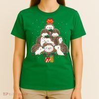 Cute Hedgehog Christmas Tree Funny Pajamas Xmas For Family T-Shirt thumb 4