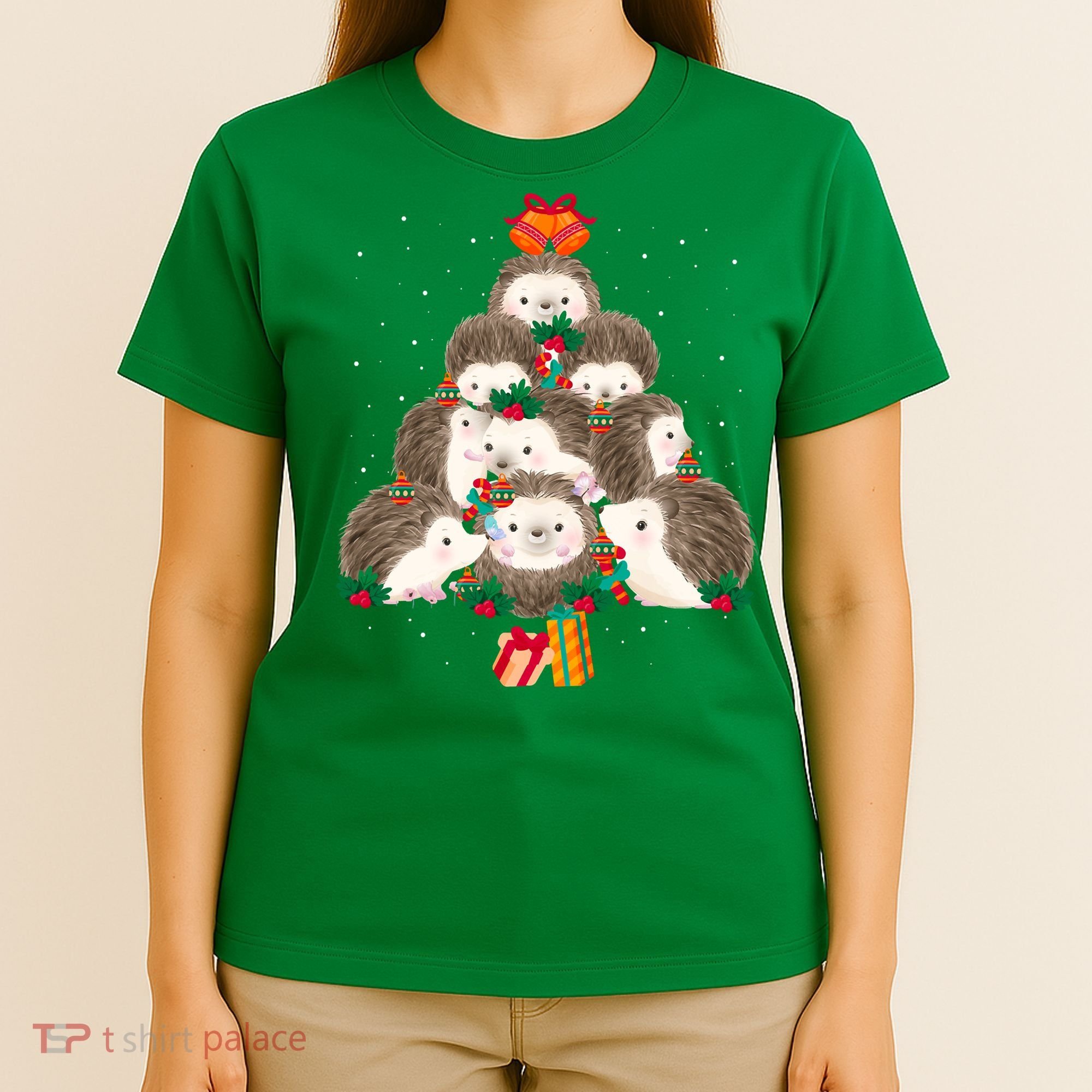 Cute Hedgehog Christmas Tree Funny Pajamas Xmas For Family T-Shirt