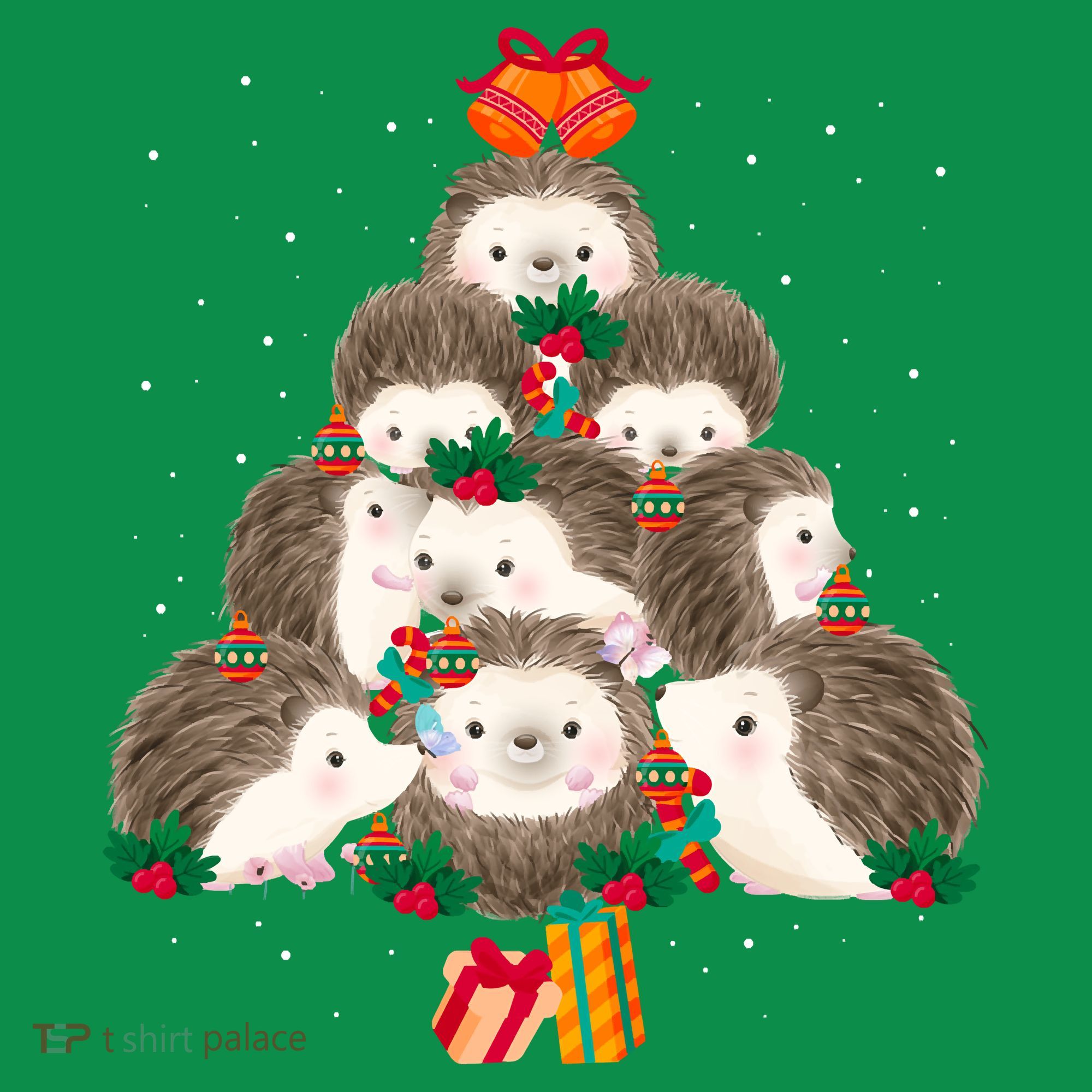 Cute Hedgehog Christmas Tree Funny Pajamas Xmas For Family T-Shirt