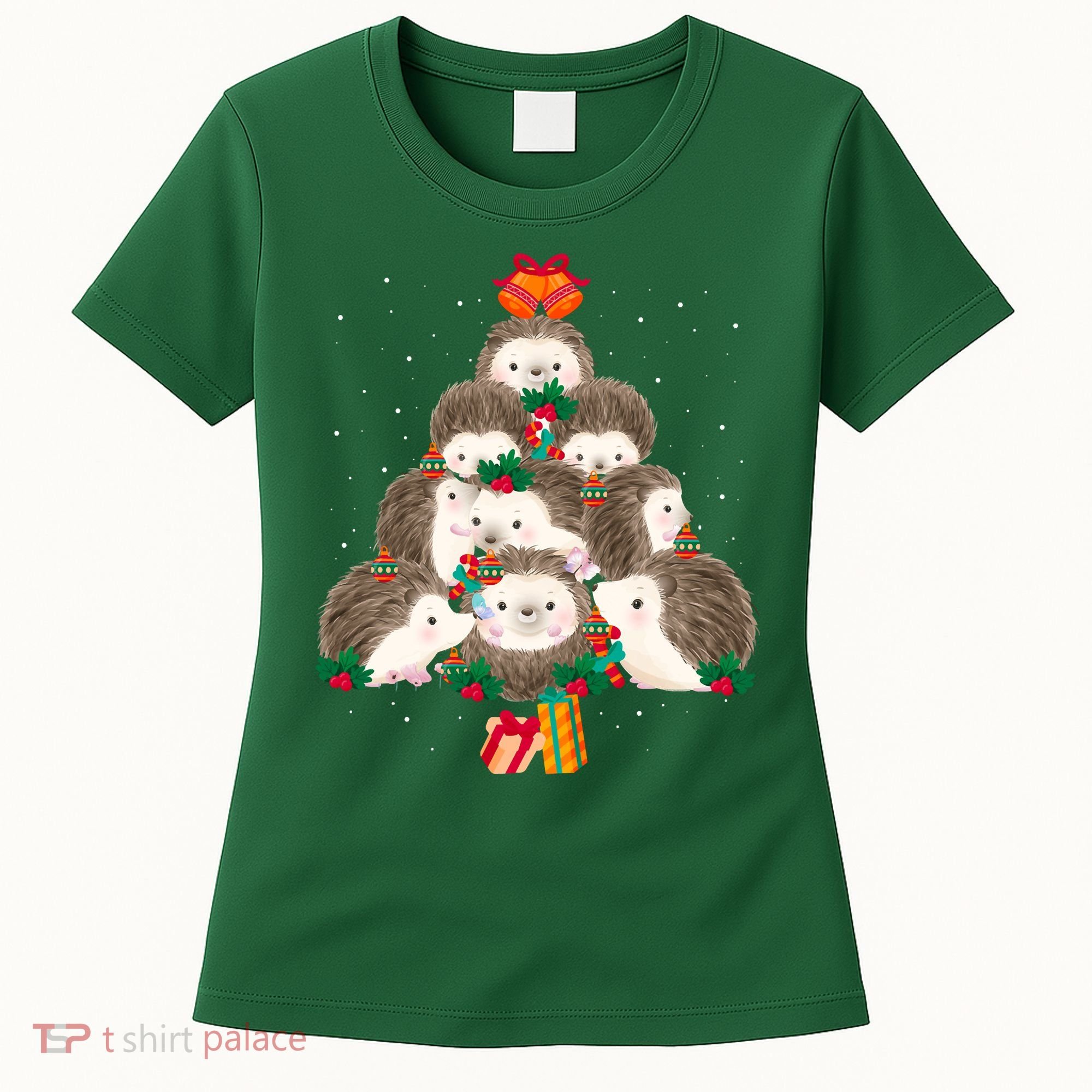 Cute Hedgehog Christmas Tree Funny Pajamas Xmas For Family Women's T-Shirt