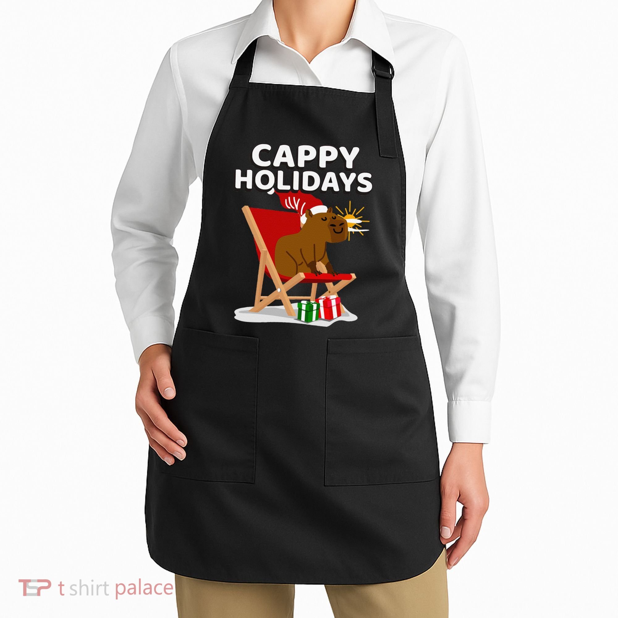 Cappy Holidays Christmas Capybara Funny Capybara Christmas Apron