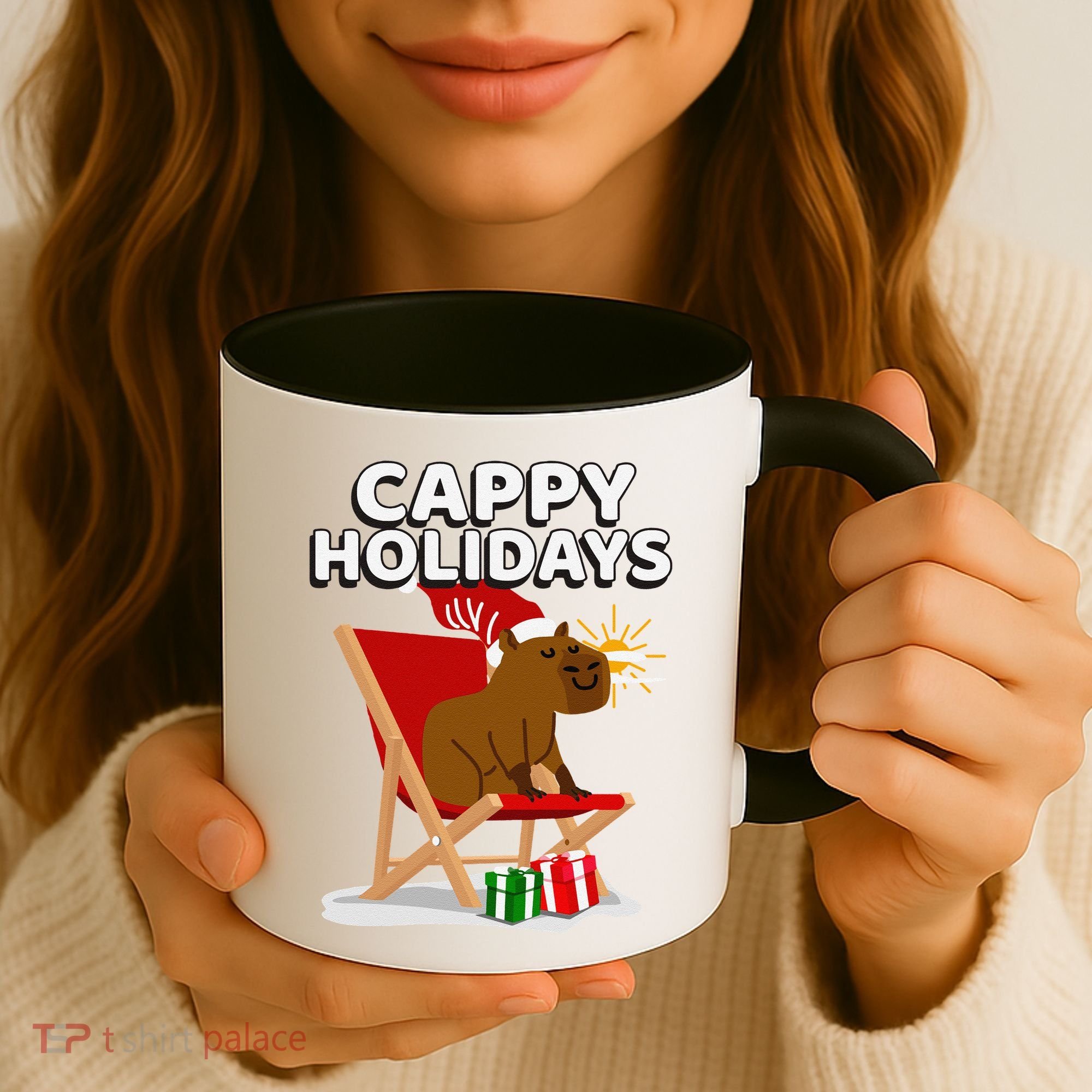 Cappy Holidays Christmas Capybara Funny Capybara Christmas Coffee Mug