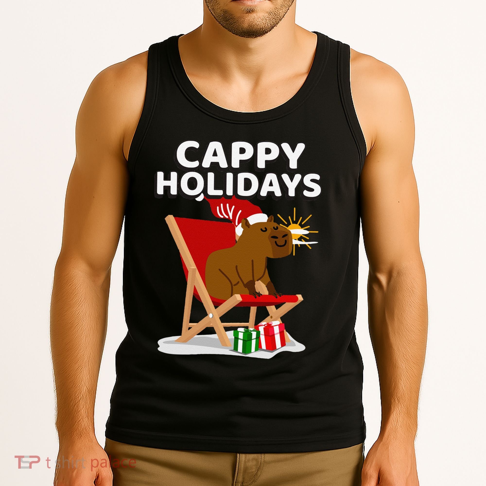 Cappy Holidays Christmas Capybara Funny Capybara Christmas Tank Top