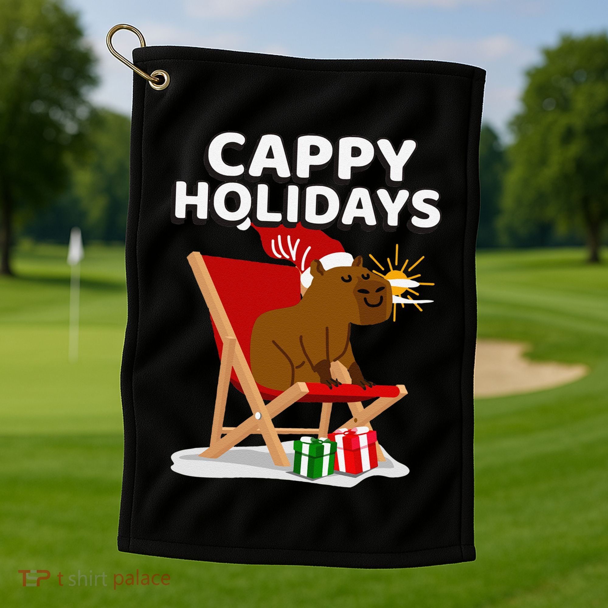 Cappy Holidays Christmas Capybara Funny Capybara Christmas Golf Towel