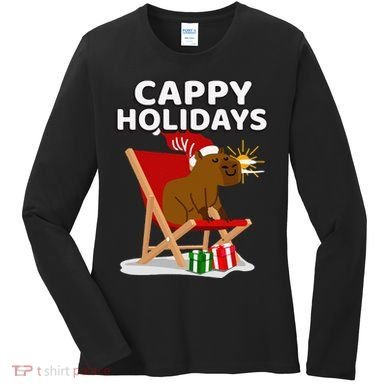 Cappy Holidays Christmas Capybara Funny Capybara Christmas Women's Long Sleeve Shirt