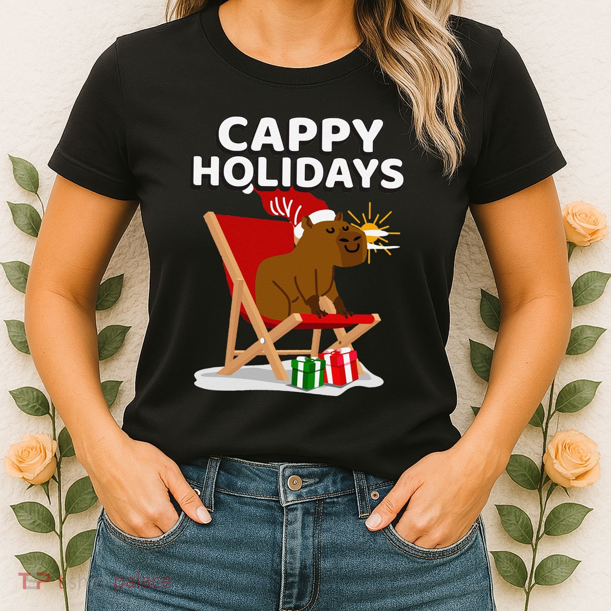 Cappy Holidays Christmas Capybara Funny Capybara Christmas Women's T-Shirt