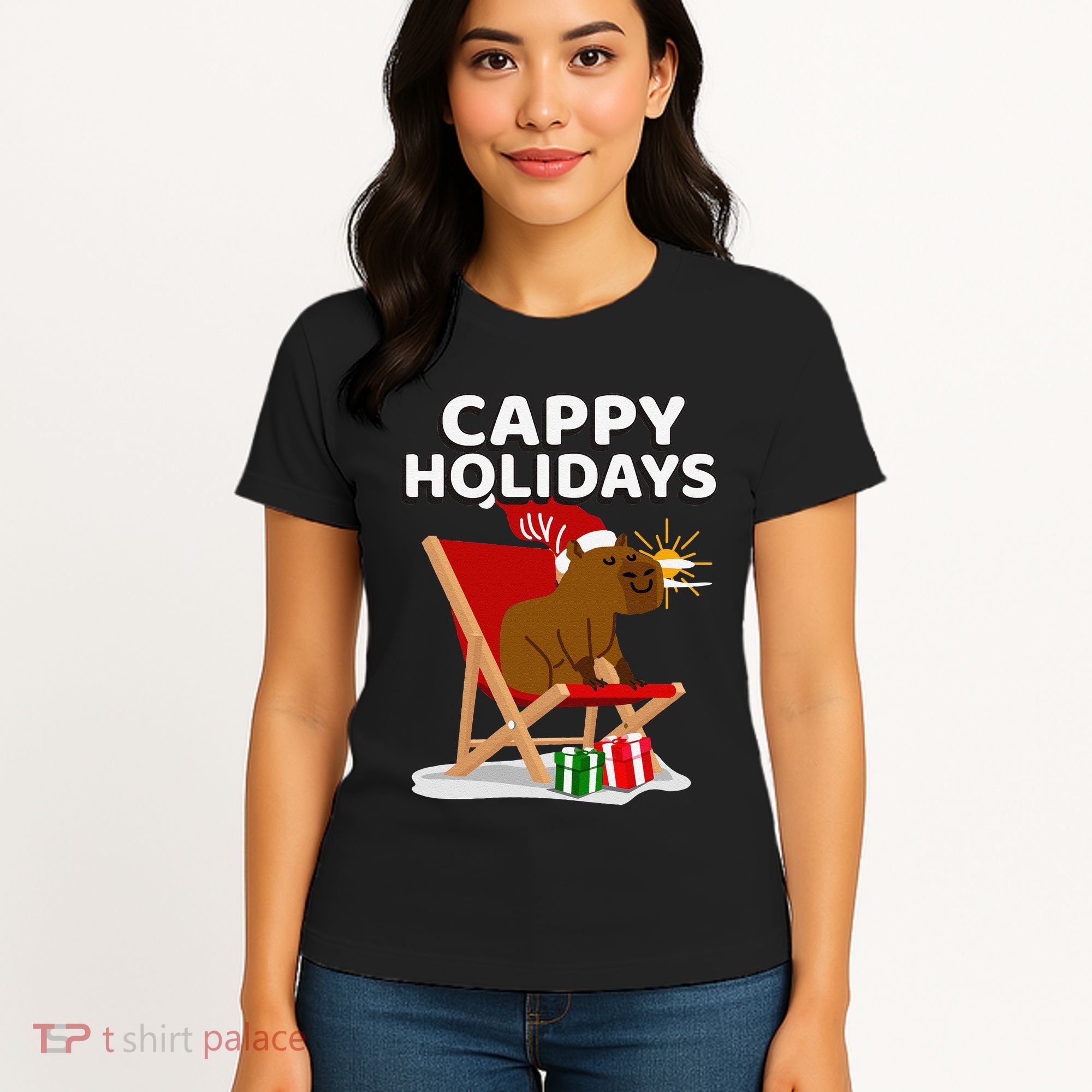Cappy Holidays Christmas Capybara Funny Capybara Christmas Women's T-Shirt