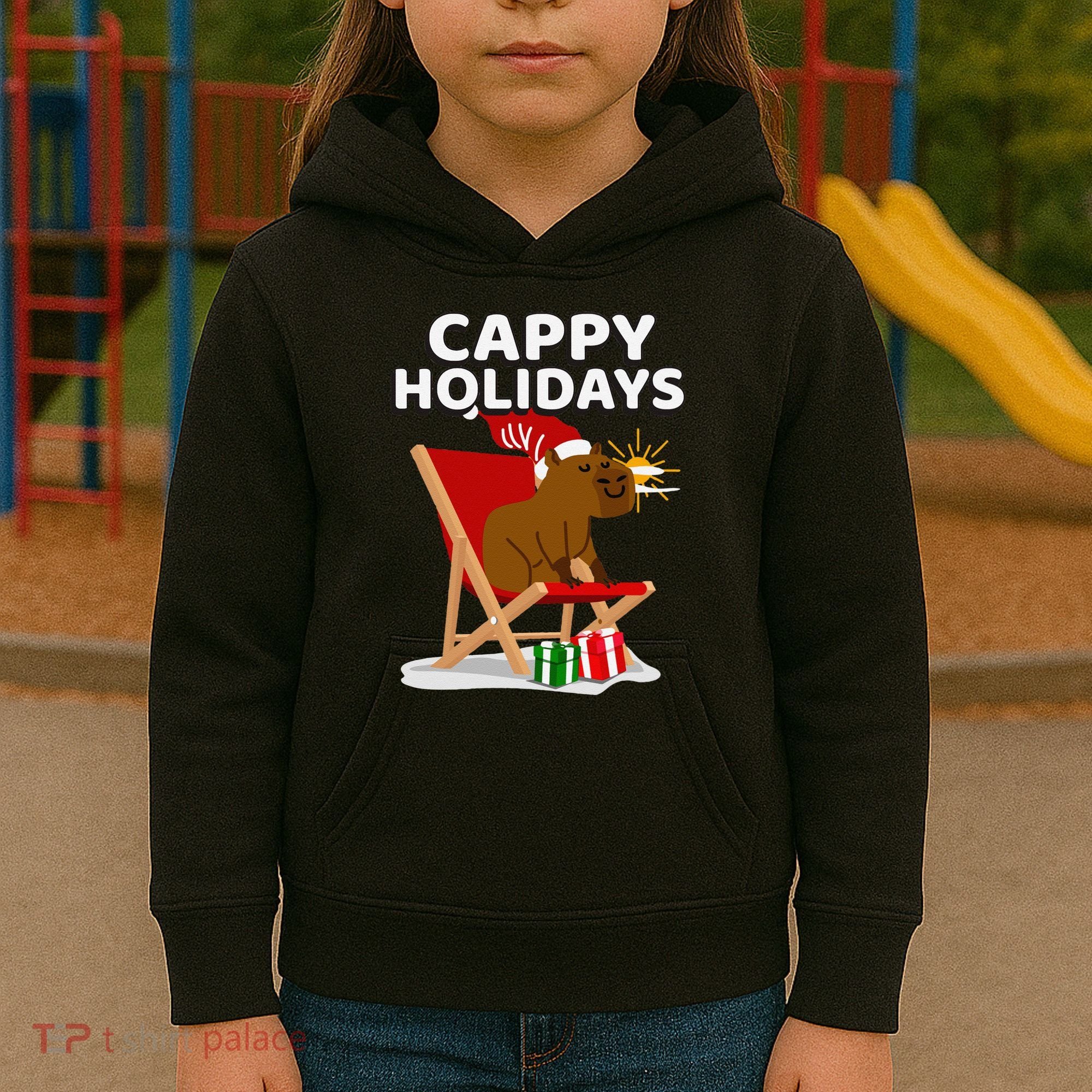 Cappy Holidays Christmas Capybara Funny Capybara Christmas Kids Hoodie