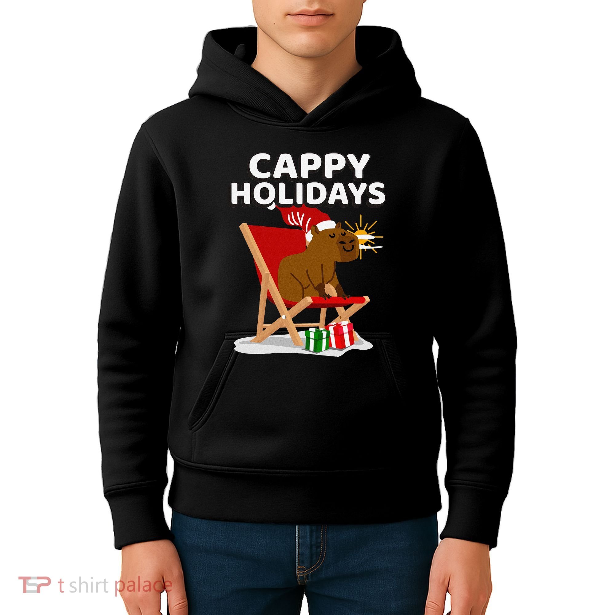 Cappy Holidays Christmas Capybara Funny Capybara Christmas Kids Hoodie