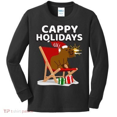 Cappy Holidays Christmas Capybara Funny Capybara Christmas Kids Long Sleeve Shirt