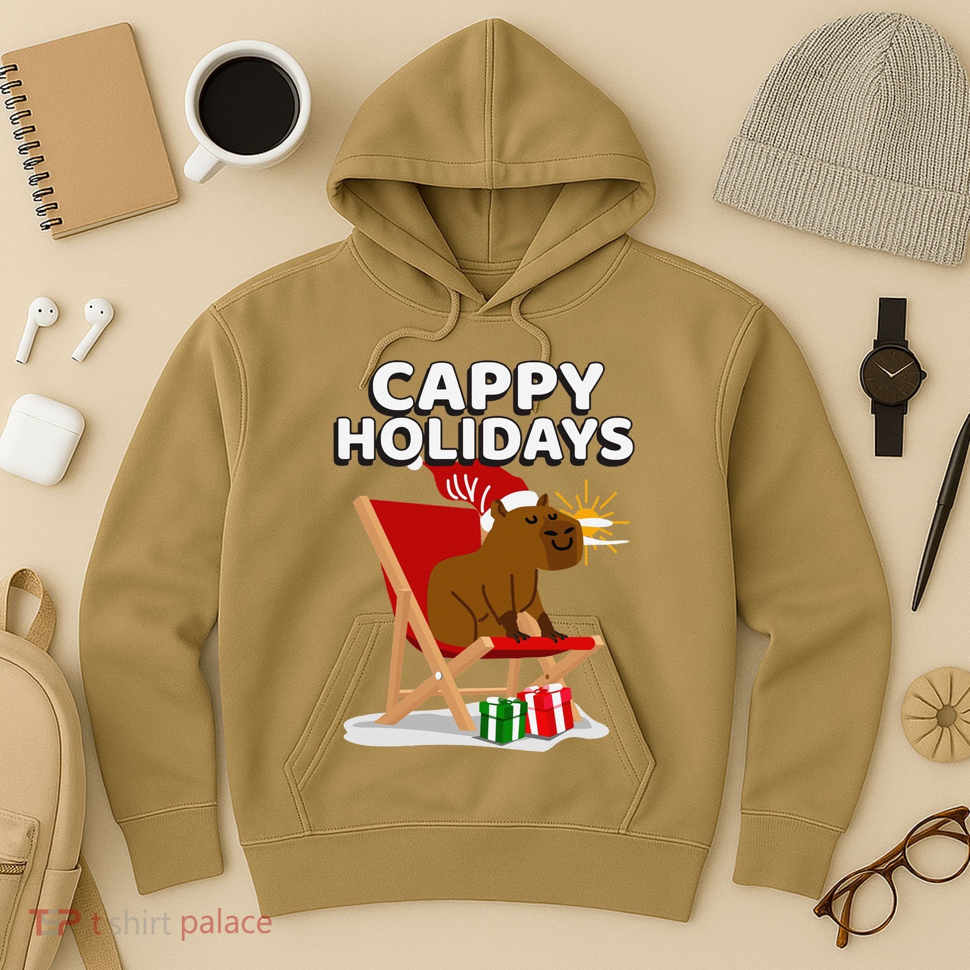 Cappy Holidays Christmas Capybara Funny Capybara Christmas Hoodie