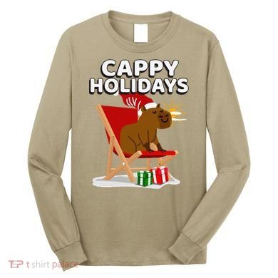 Cappy Holidays Christmas Capybara Funny Capybara Christmas Long Sleeve Shirt