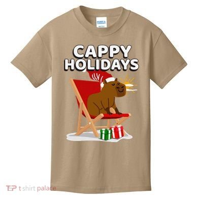 Cappy Holidays Christmas Capybara Funny Capybara Christmas Kids T-Shirt