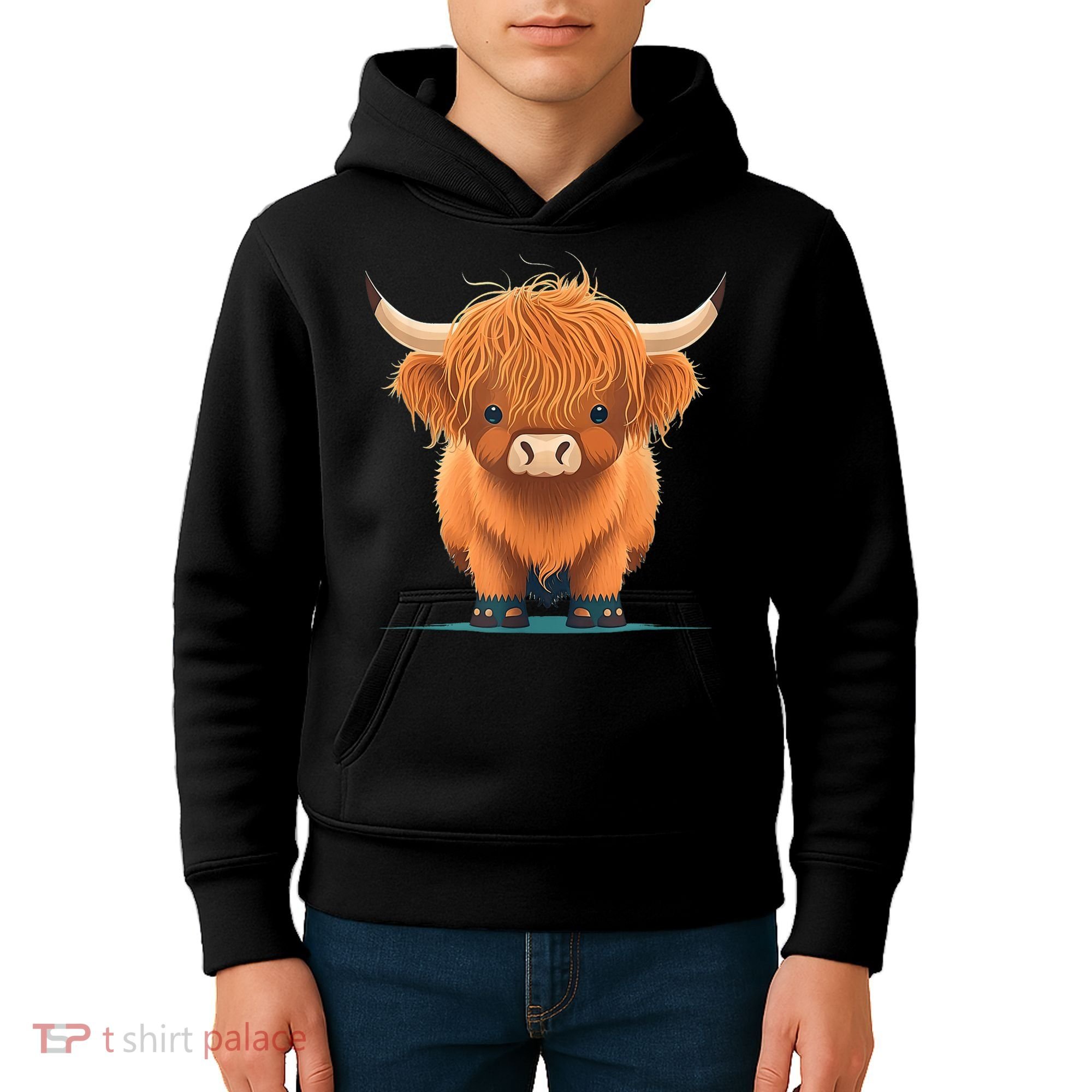 Cute Highland Cattle Cow Funny Highland Cow Kids Hoodie