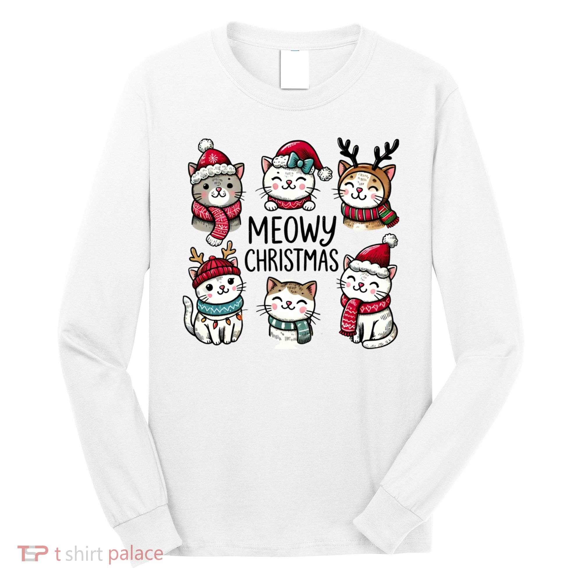 Cute Holiday Cat Lovers Christmas Meowy Christmas Cats Long Sleeve Shirt