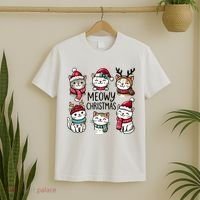 Cute Holiday Cat Lovers Christmas Meowy Christmas Cats T-Shirt thumb 2