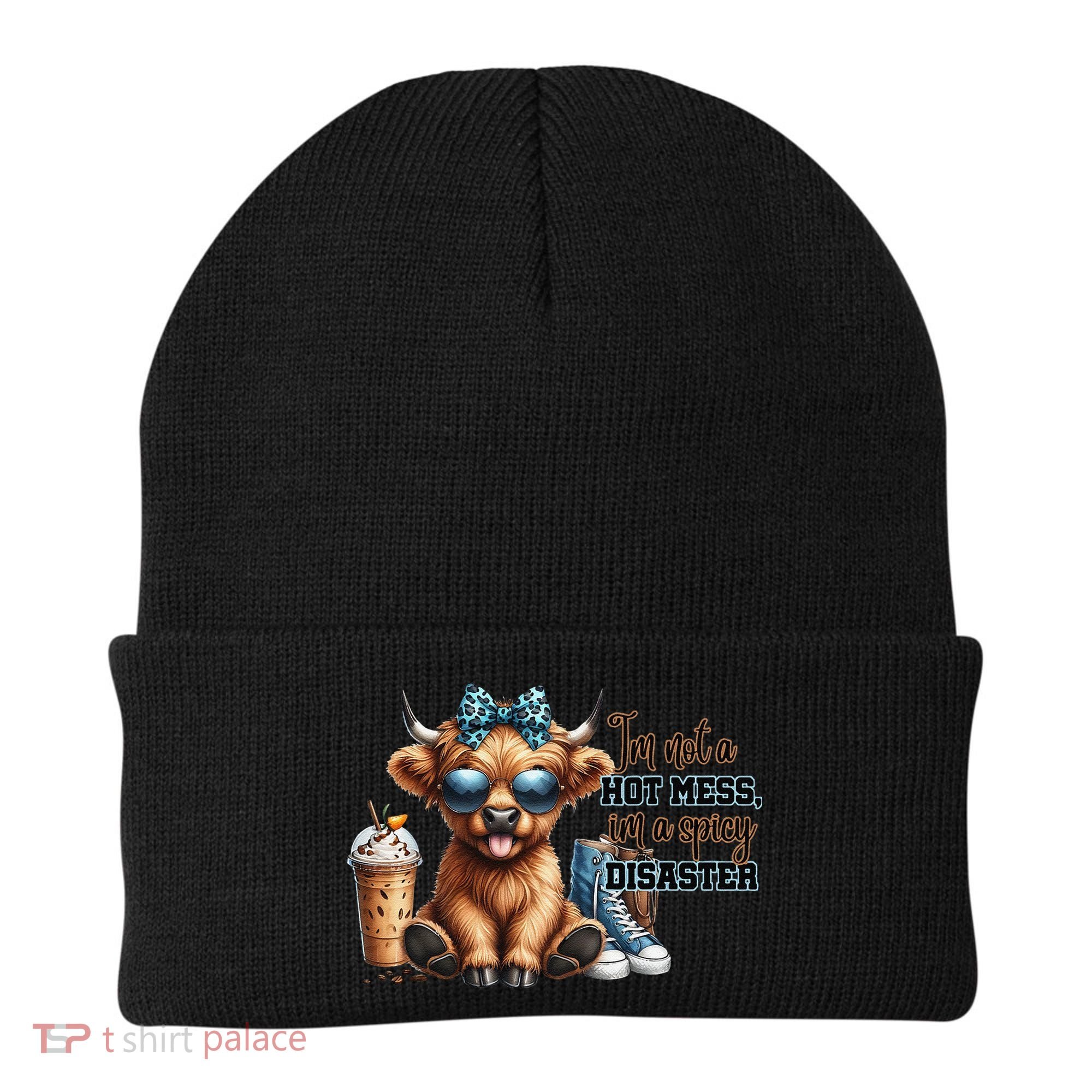 Cute Highland Cow IM Not A Hot Mess Im A Spicy Disaster Beanie