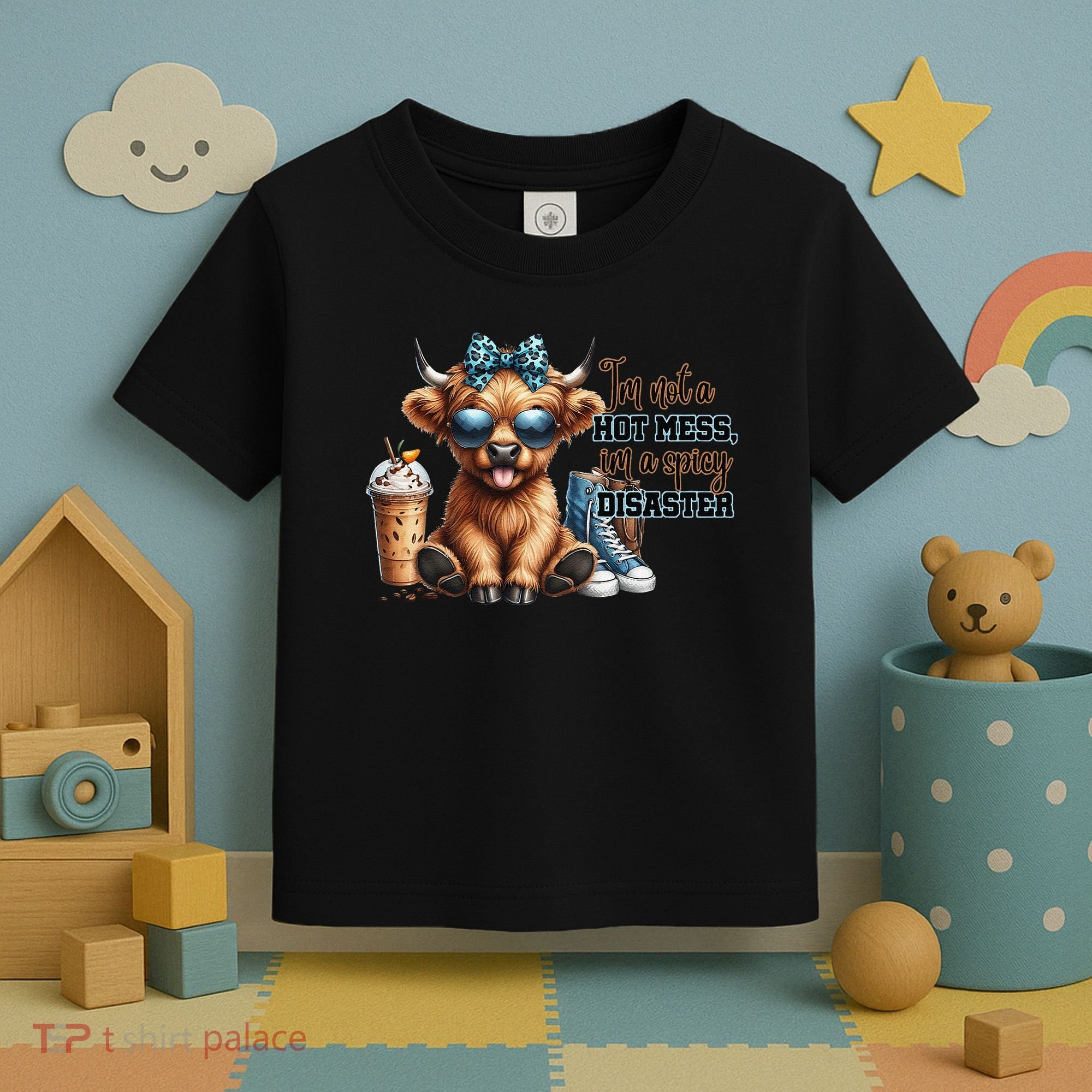 Cute Highland Cow IM Not A Hot Mess Im A Spicy Disaster Toddler T-Shirt