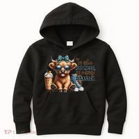 Cute Highland Cow IM Not A Hot Mess Im A Spicy Disaster Kids Hoodie thumb 0