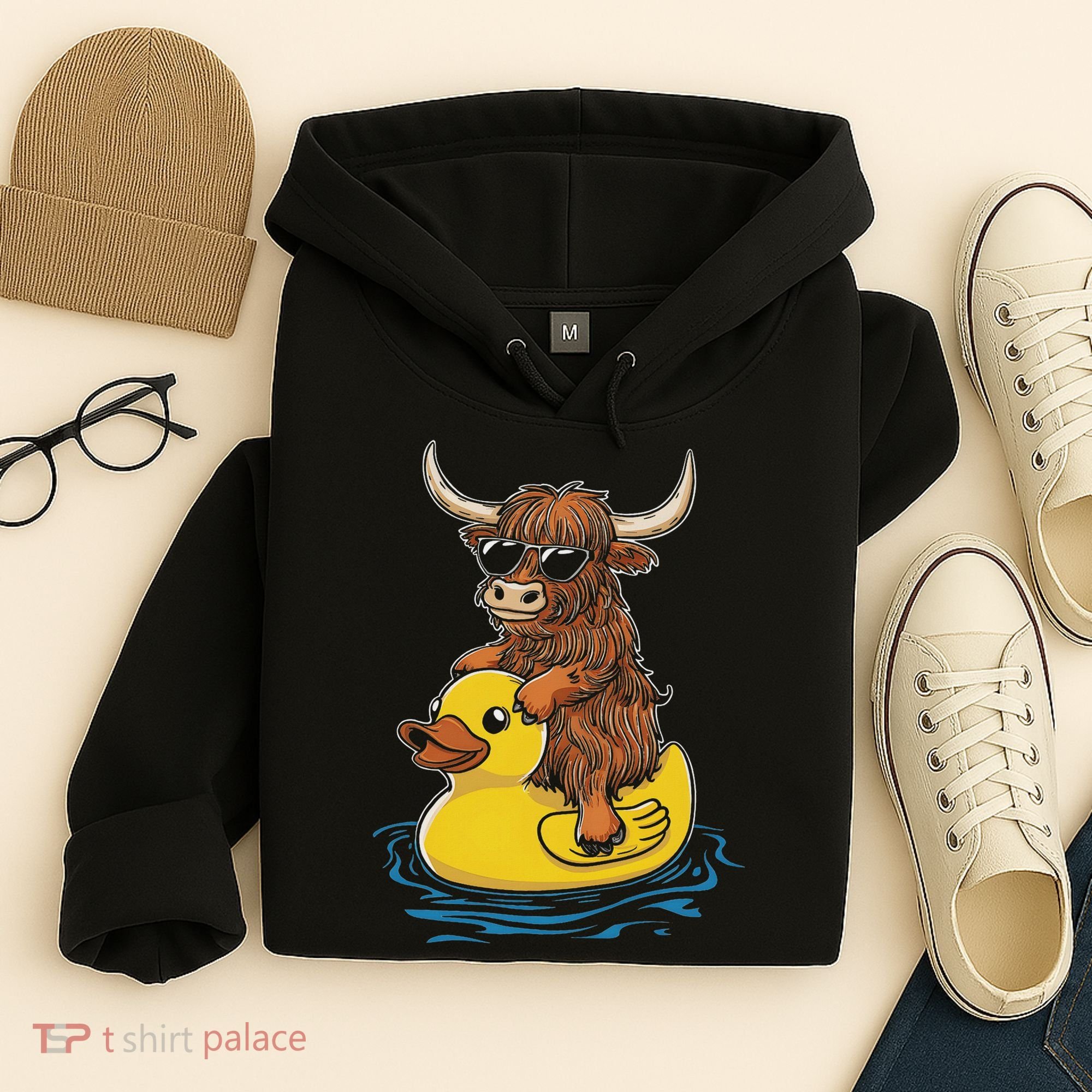 Cute Highland Cow Duck Pool Float Summer Vibes Swimming Hoodie