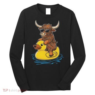 Cute Highland Cow Duck Pool Float Summer Vibes Swimming Long Sleeve Shirt
