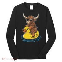 Cute Highland Cow Duck Pool Float Summer Vibes Swimming Long Sleeve Shirt thumb 0