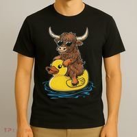 Cute Highland Cow Duck Pool Float Summer Vibes Swimming T-Shirt thumb 3