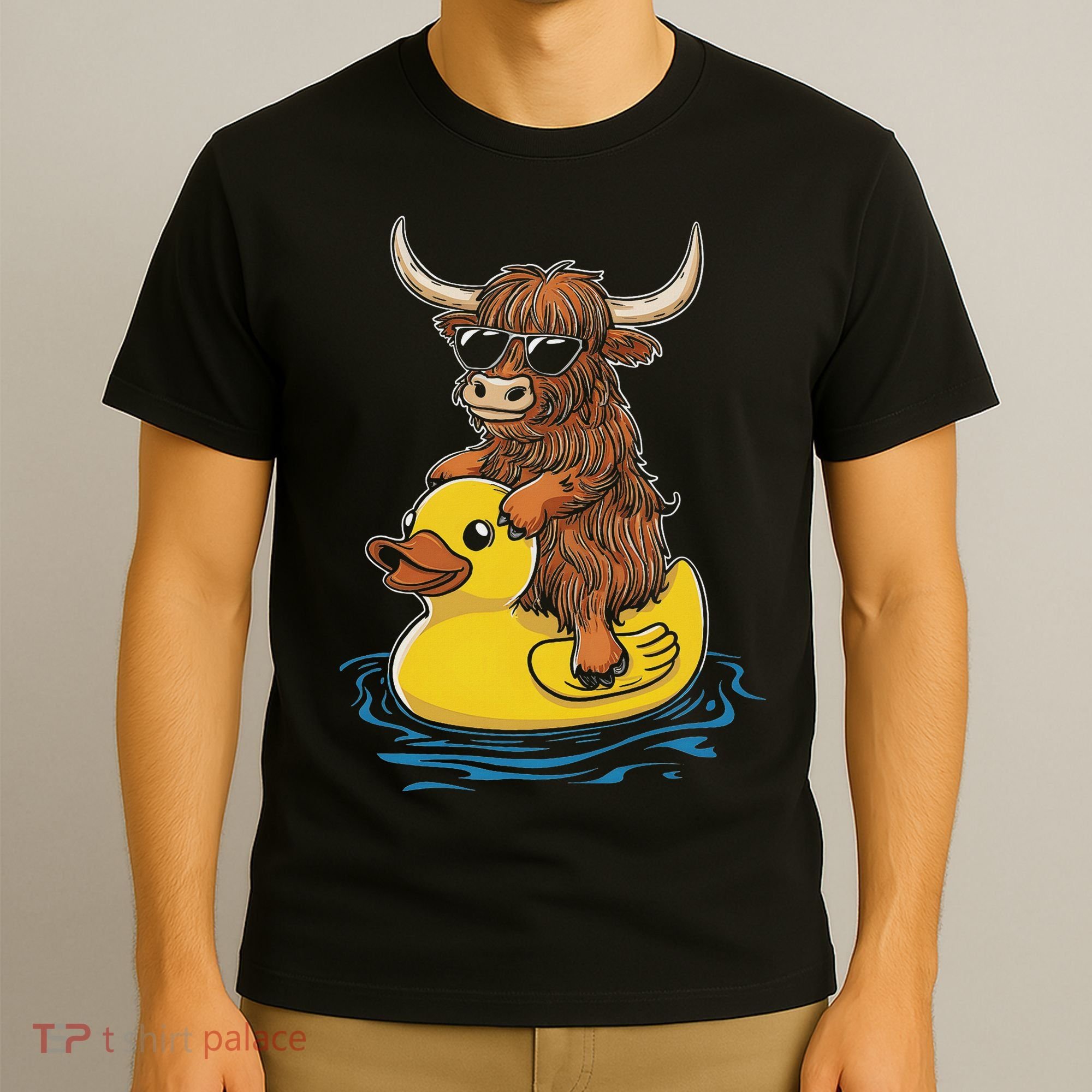 Cute Highland Cow Duck Pool Float Summer Vibes Swimming T-Shirt