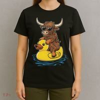 Cute Highland Cow Duck Pool Float Summer Vibes Swimming T-Shirt thumb 4