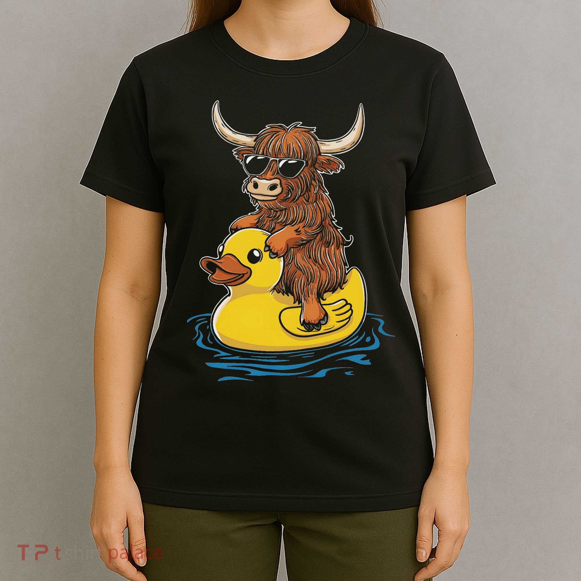 Cute Highland Cow Duck Pool Float Summer Vibes Swimming T-Shirt