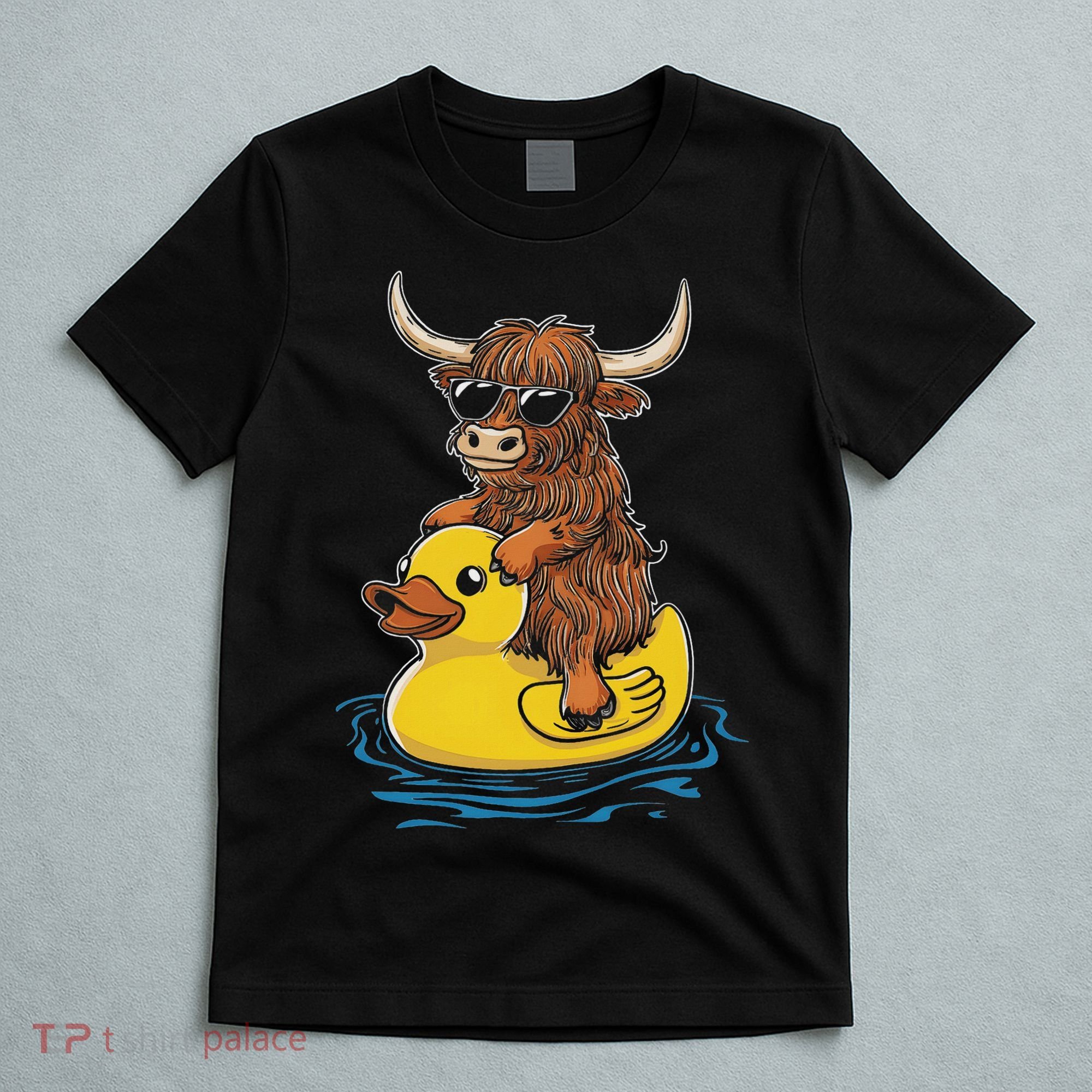 Cute Highland Cow Duck Pool Float Summer Vibes Swimming T-Shirt