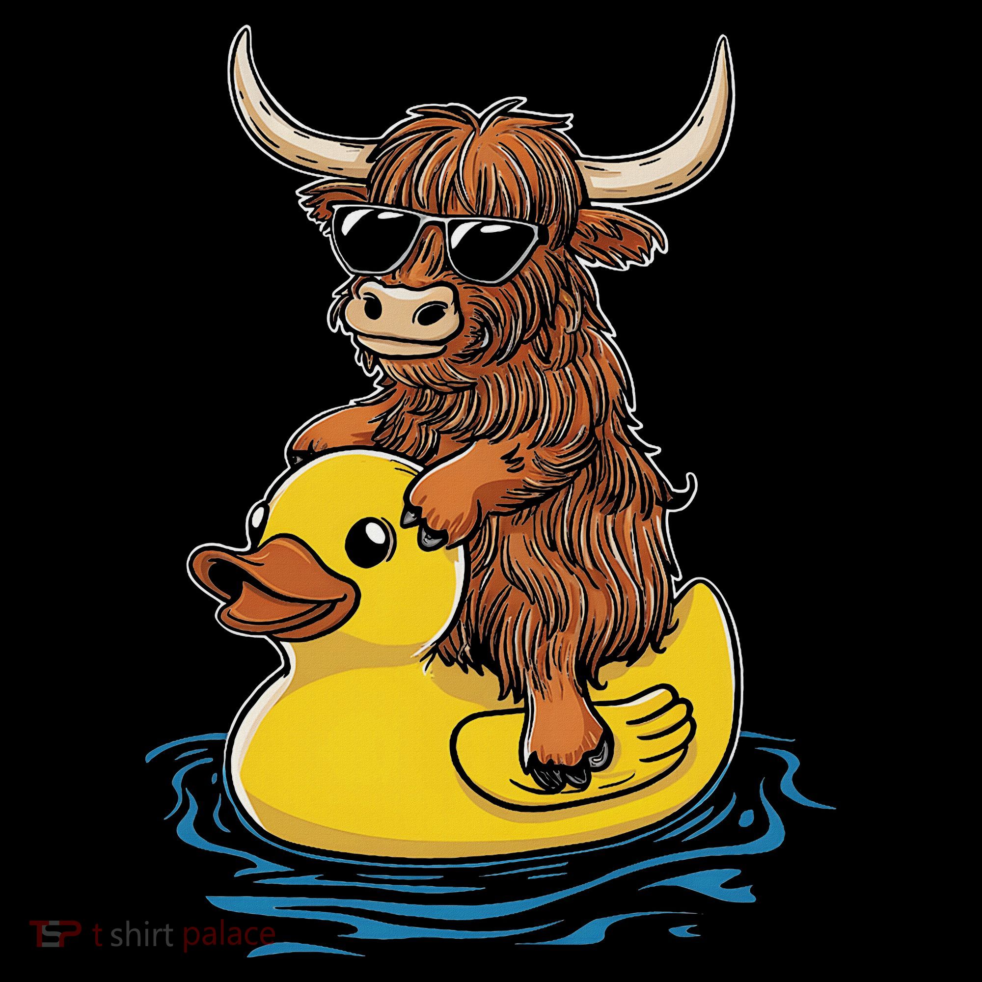 Cute Highland Cow Duck Pool Float Summer Vibes Swimming T-Shirt