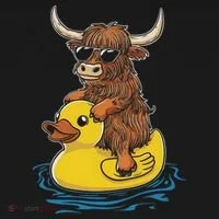 Cute Highland Cow Duck Pool Float Summer Vibes Swimming Button thumb 1
