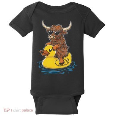 Cute Highland Cow Duck Pool Float Summer Vibes Swimming Baby Bodysuit