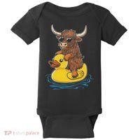 Cute Highland Cow Duck Pool Float Summer Vibes Swimming Baby Bodysuit thumb 0